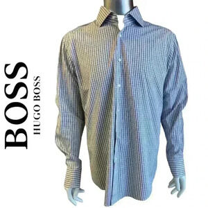 Boss Hugo Boss Dress Shirt Regular Fit white Green Small Check Size 17.5
